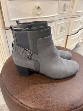 croft & barrow Gray Suede Ankle Booties with Buckle Detail ortholite eco